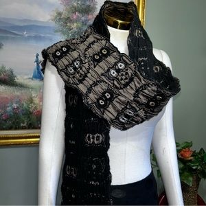 Guillaume de Mons Paris France Black & Brown Wool Mix Owl Fall Scarf